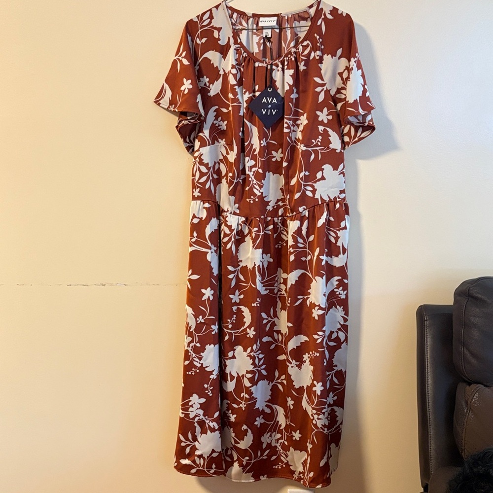 Ava & Viv Women's Floral Rust Midi Dress